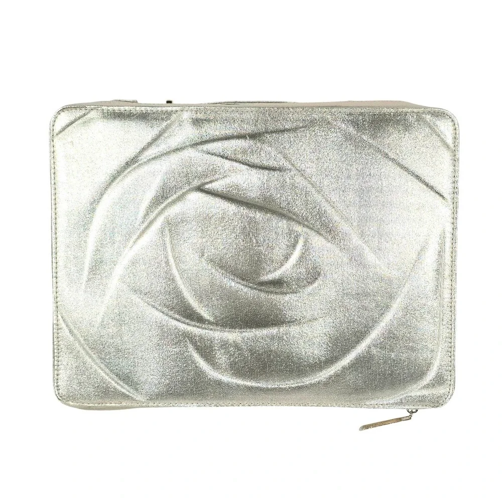 Lancome Gold Rose Embossed Cosmetic Travel Case Bag Organizer‎ Zippered Handle